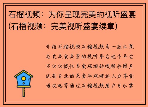 石榴视频：为你呈现完美的视听盛宴(石榴视频：完美视听盛宴续章)