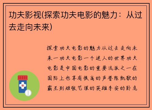 功夫影视(探索功夫电影的魅力：从过去走向未来)
